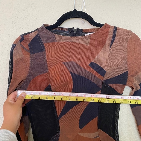 House of CB 'Cassidy' Brown Mesh‎ Printed Long Sleeve Midi Dress NWOT size S - Picture 5 of 13